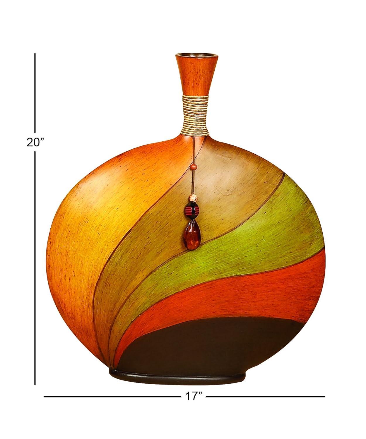 DecMode 20" Abstract Multi Colored Polystone Vase with Wrapped Beaded Accent