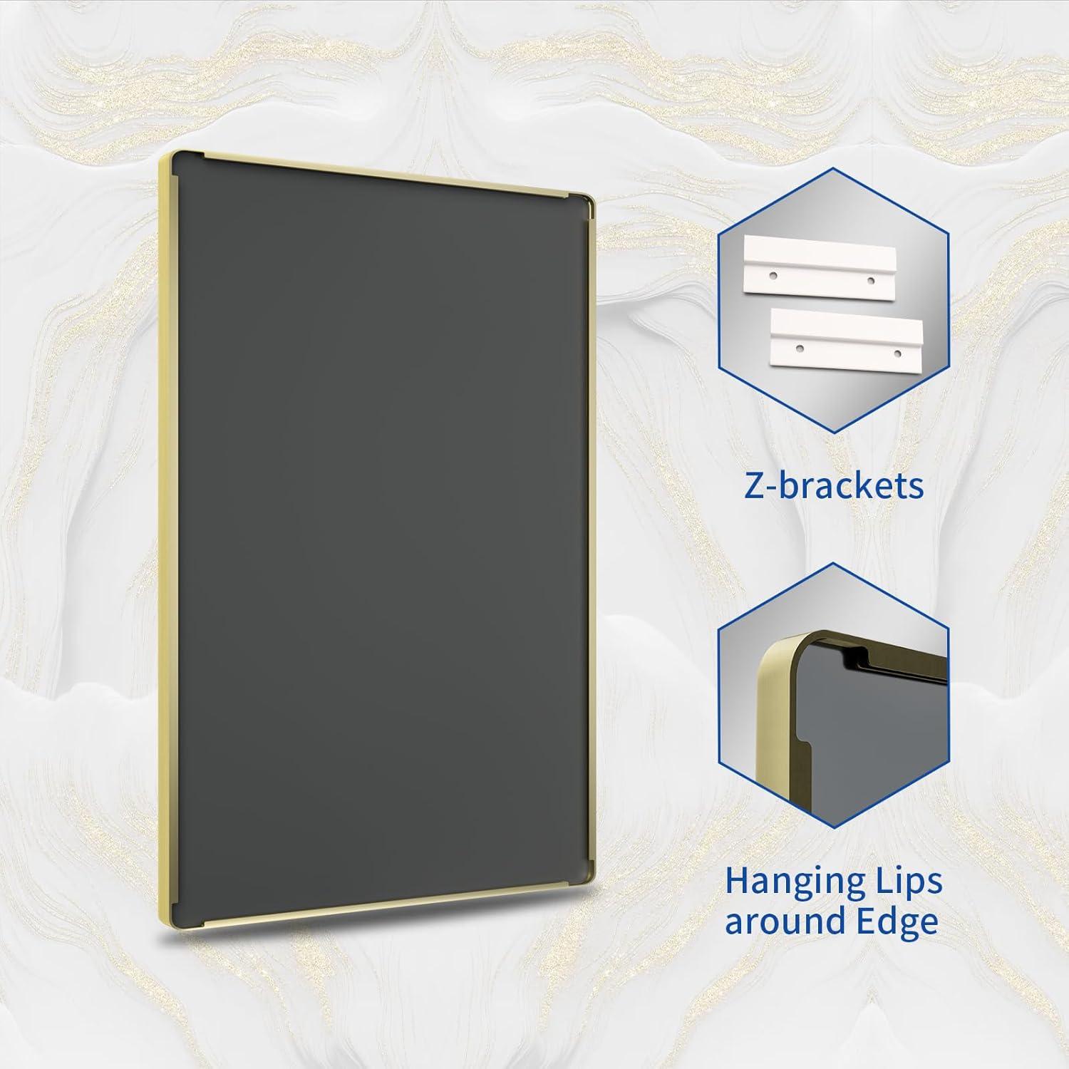 WEER Gold Bathroom Mirror, 55X30 Inch Brushed Gold Metal Frame Mirror, Rounded Rectangle Gold Bathroom Vanity Mirror for Wall, Tempered Glass, Anti-Rust, Hangs Horizontally or Vertically