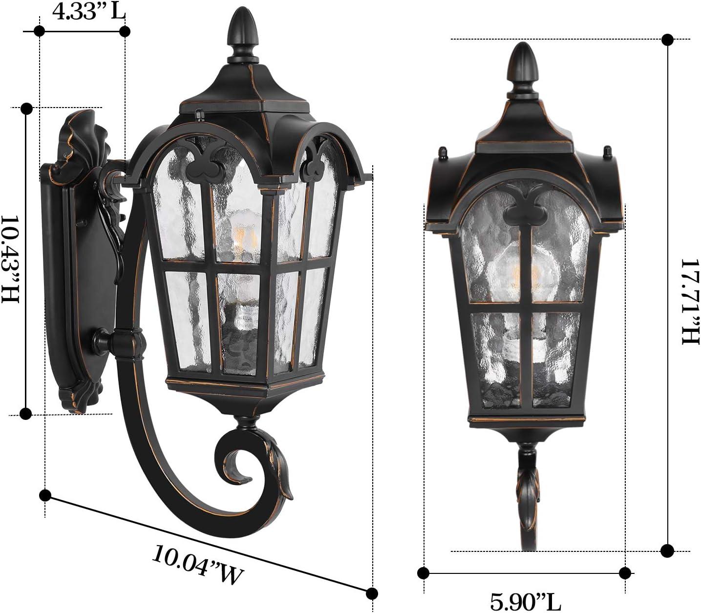 Black and Gold 17" Outdoor Wall Lantern Sconce with Water Glass Shade