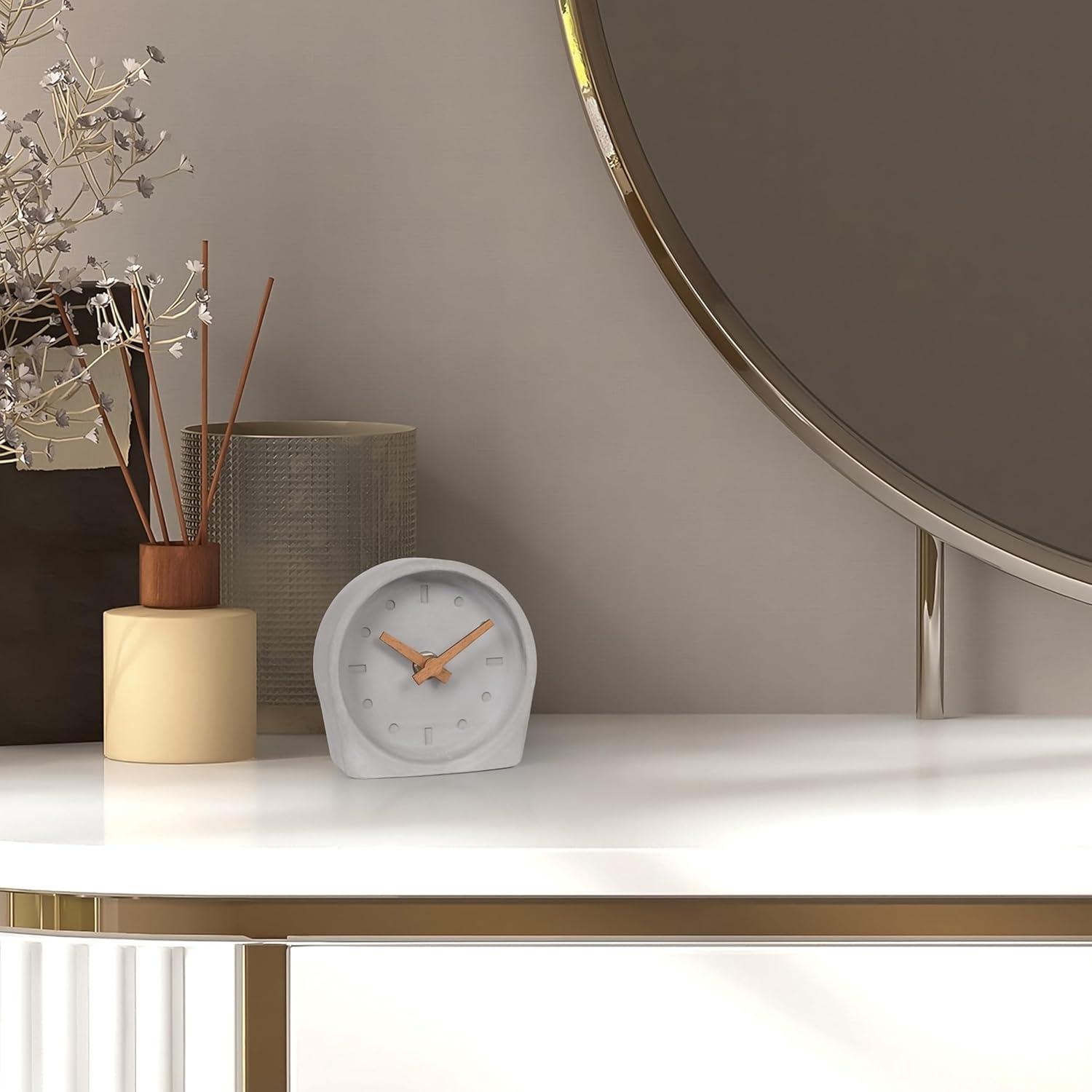 La Crosse Technology 4-Inch Quartz Battery Art Deco Cement Indoor Tabletop Clock, Open Faced Dial