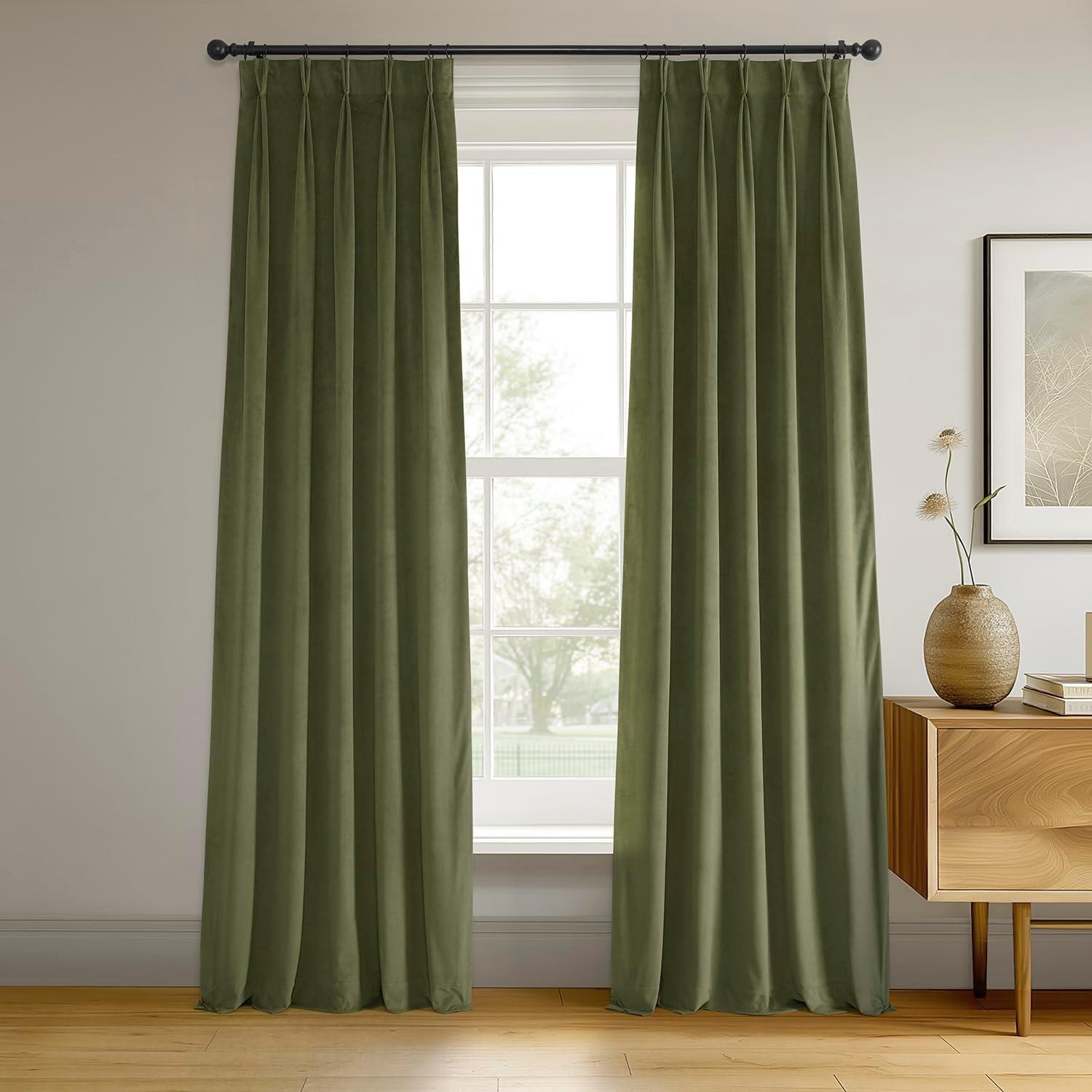Exclusive Fabrics  Signature Pleated Blackout Velvet Curtain (1 Panel) Hunter Green 25 X 84 84 Inches