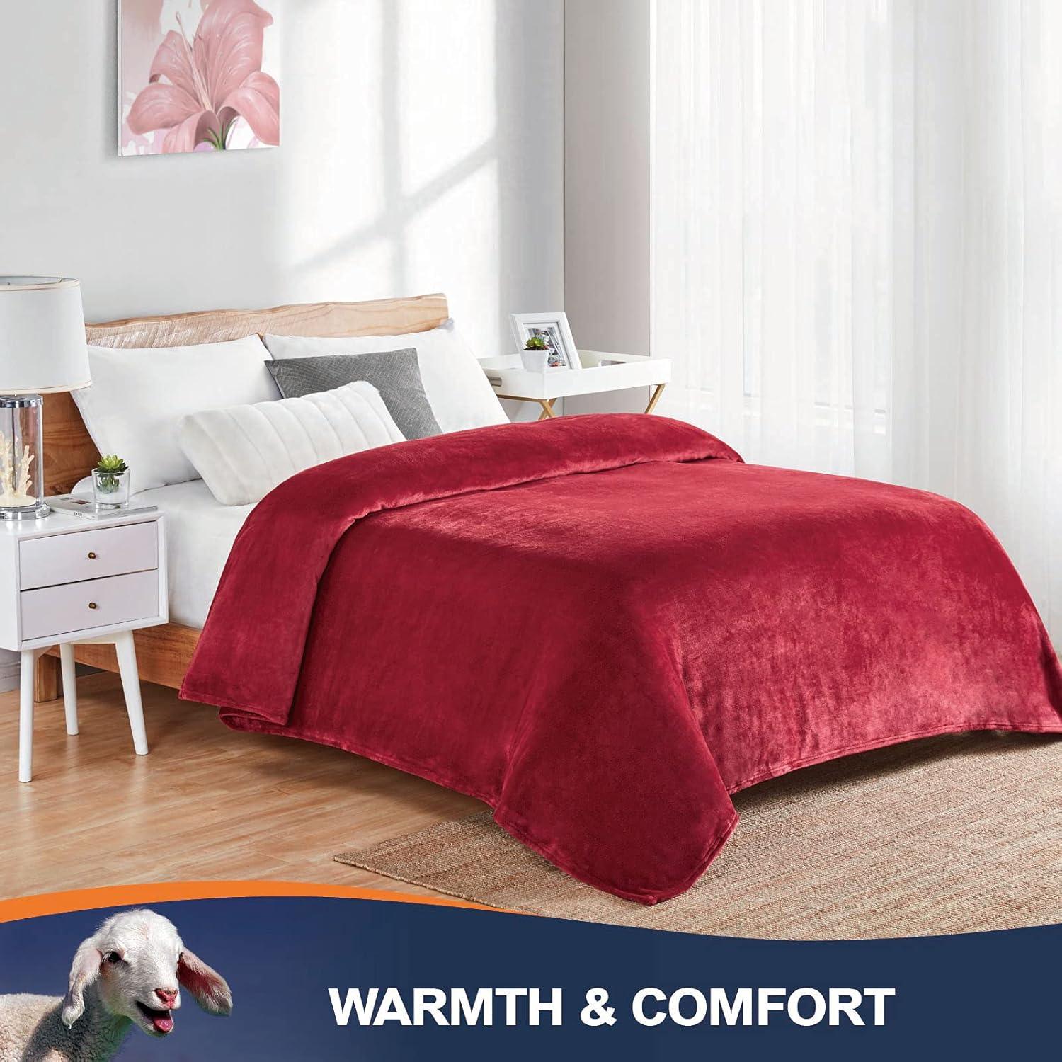 Walensee Ultra Soft Microplush Fleece Queen Blanket, 90" x 90", Burgundy, Machine Washable