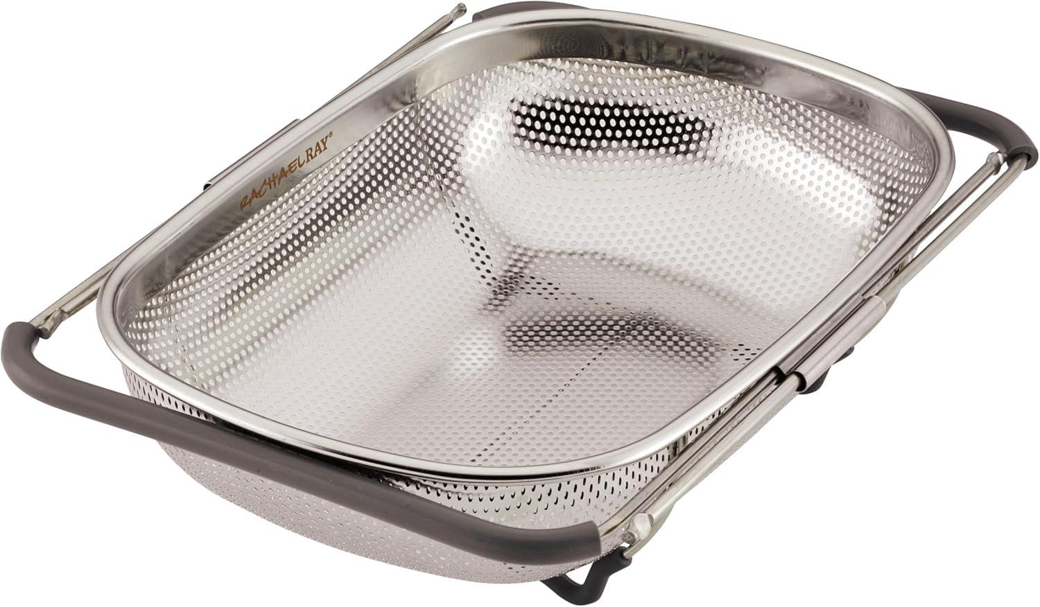 Stainless Steel Over-The-Sink Colander with Gray Handles