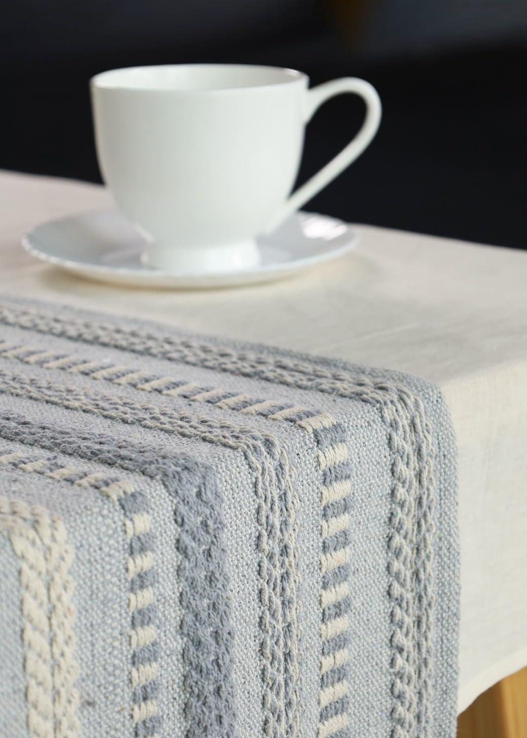 Cool Gray Braided Stripe Table Runner 15x72
