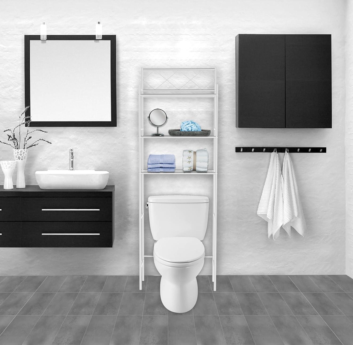 Metal Over The Toilet Space Saver and Organizer White - J&V TEXTILES: Powder-Coated Stainless Steel, 3 Fixed Shelves