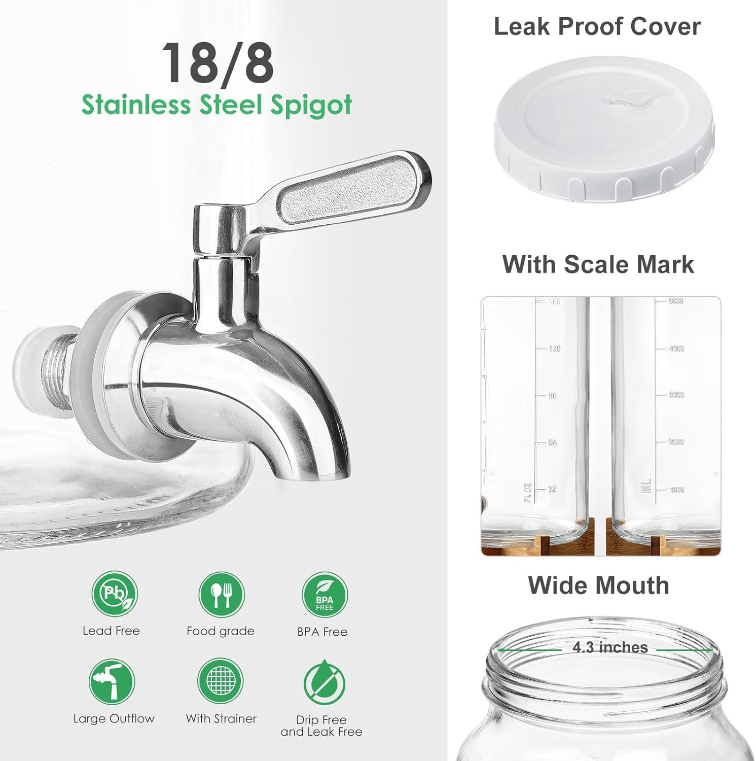 Mint Pantry® 2 Gallon Drink Dispenser For Parties(7600ML), 1 Pack Leak Proof Beverage Dispenser With Stand AND Handle, Glass Water Dispenser With Stainless Steel Spigot & Scale Mark & Chalkboard