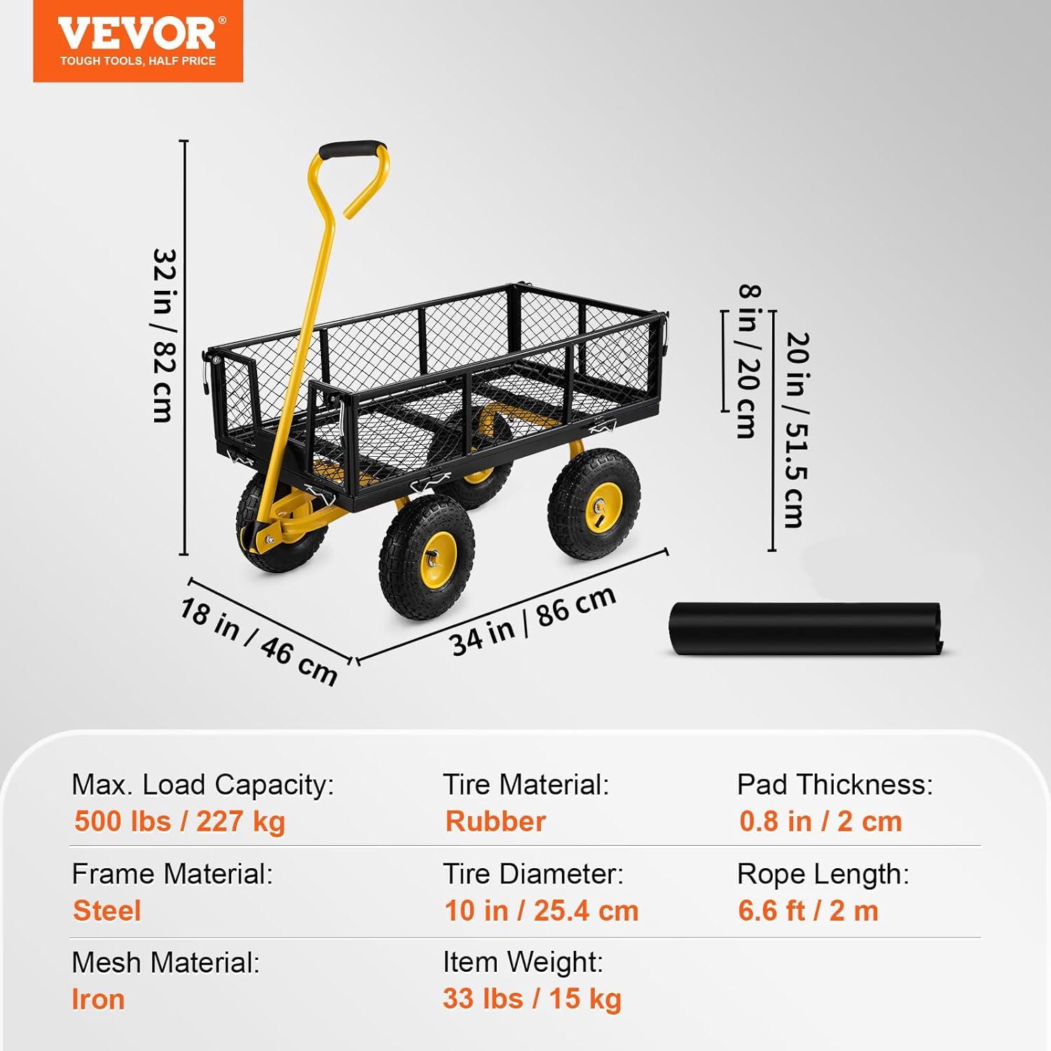 Heavy-Duty Black and Yellow Steel Folding Garden Cart