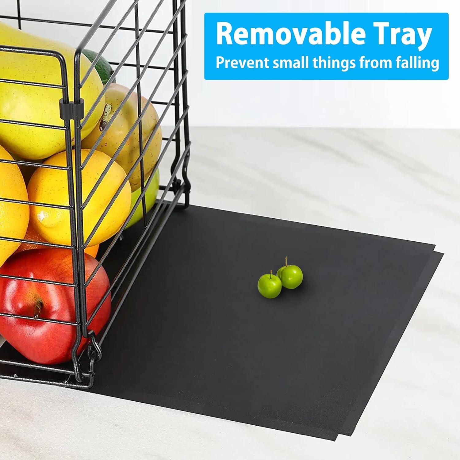 OUMIKEJI 3-Tier Fruit Basket Stand For Kitchen, Wire Market Basket Food Storage Stand With Wheels, Vegetable Produce Pantry Basket Organizer