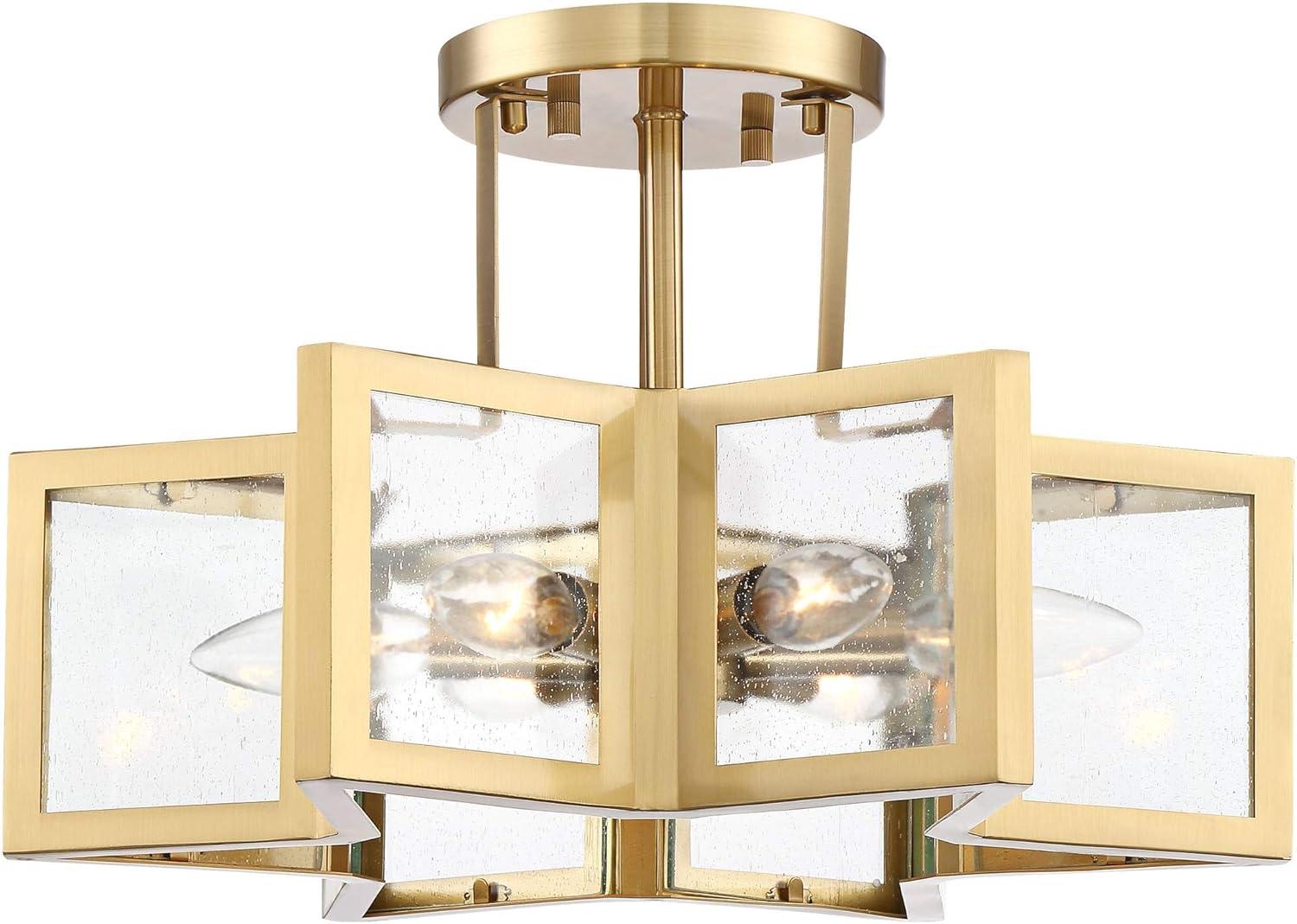 Possini Euro Design Casa Star Modern Ceiling Light Semi Flush Mount Fixture 16" Wide Warm Brass 6-Light Clear Glass for Bedroom Kitchen Living Room