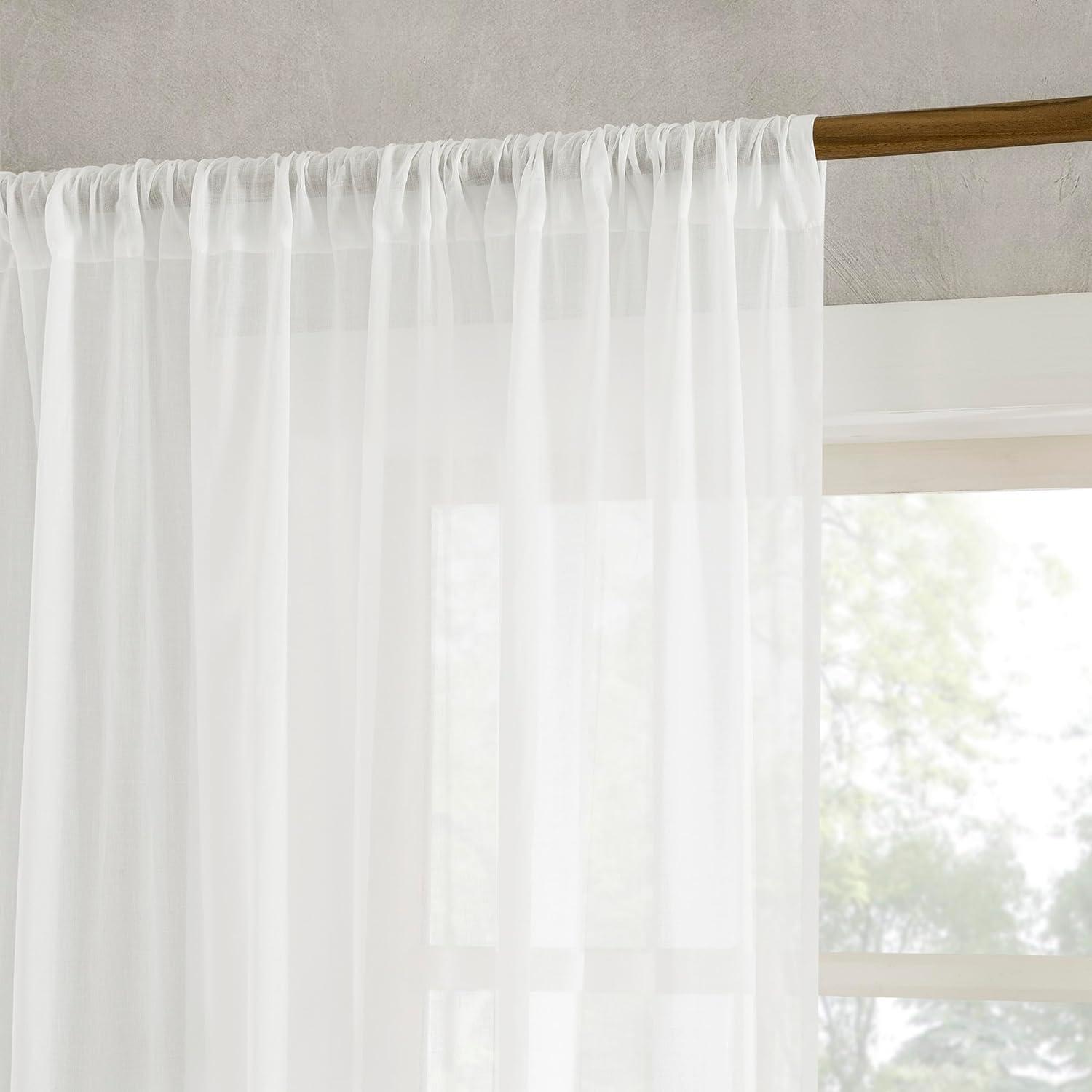 50"x84" Archaeo Sheer 100% Cotton Curtain Panel White: Transitional Voile Rod Pocket Indoor Drapery