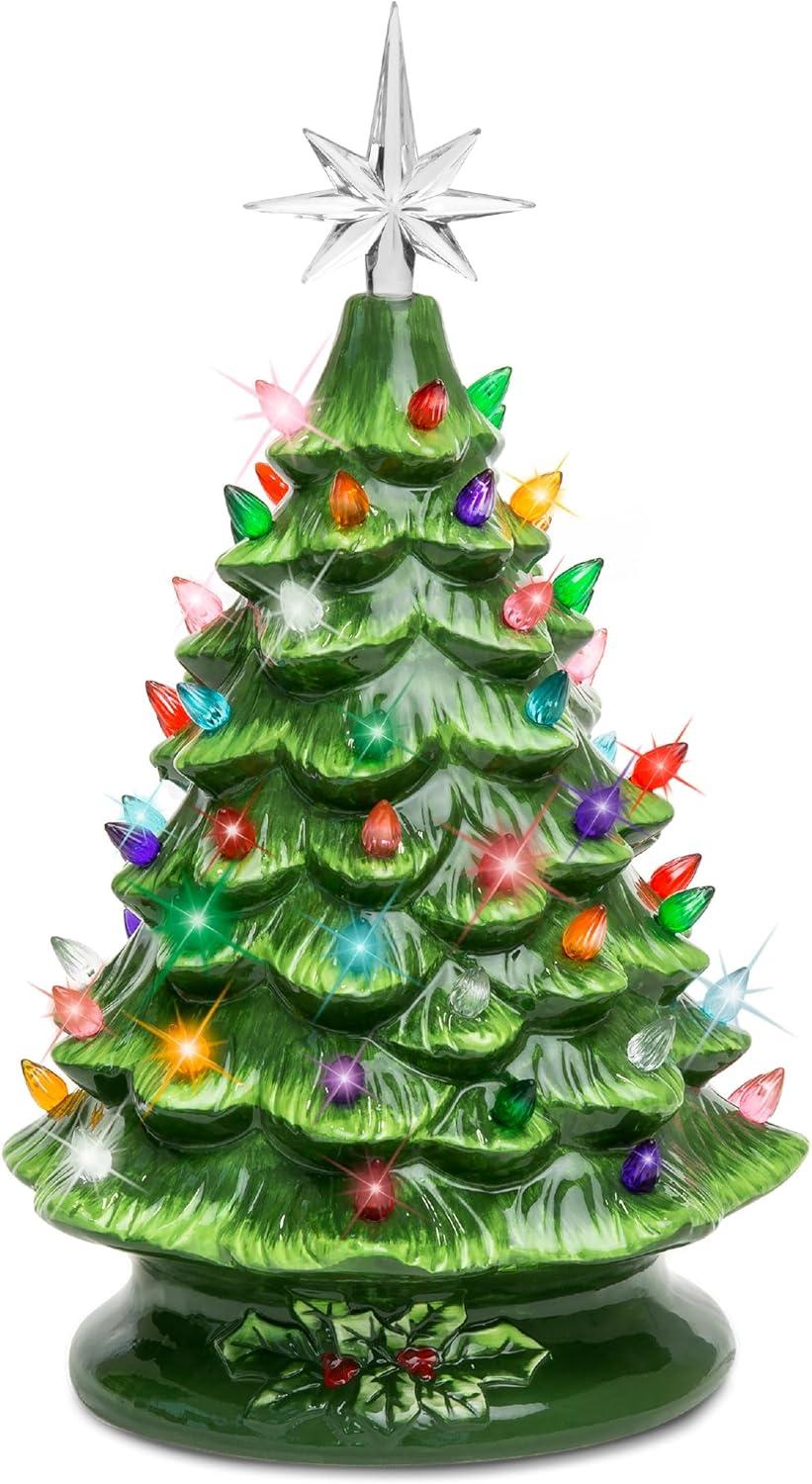 Green Ceramic Tabletop Christmas Tree with Multicolor Lights