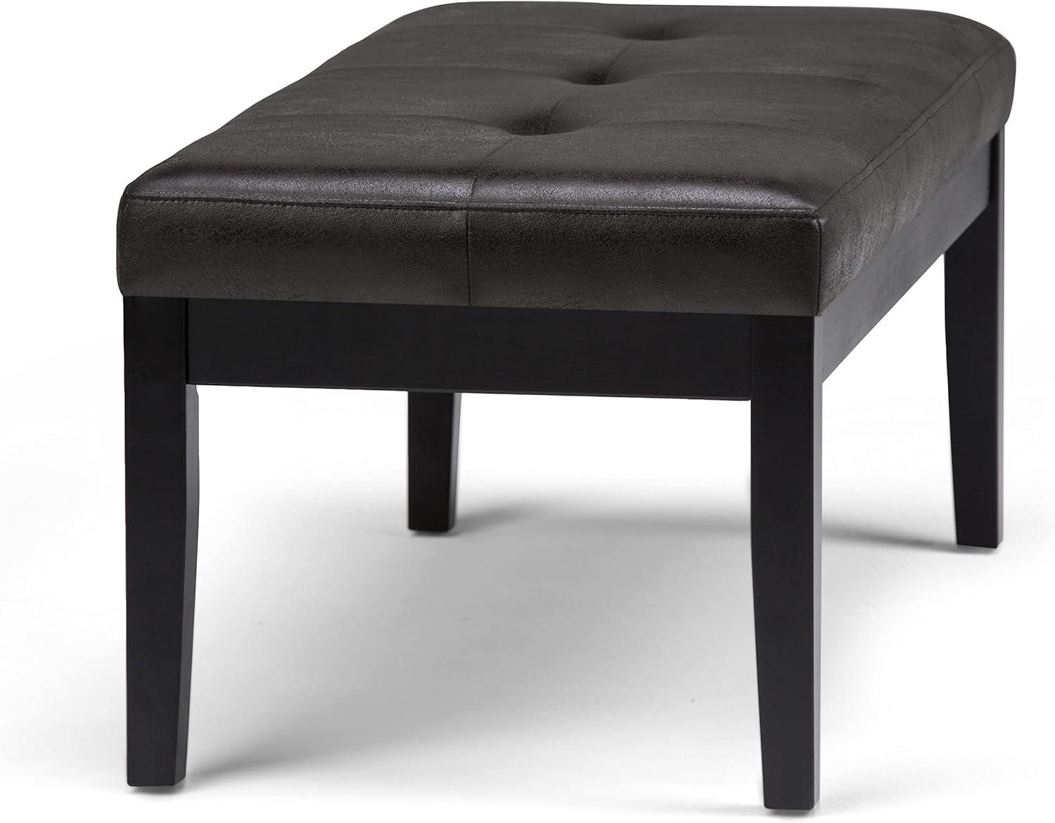 Simpli Home Lacey Faux Leather Tufted Ottoman Bench in Black