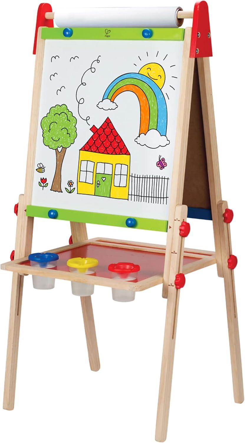 Hape All-in-One Double-Sided Art Easel w/ Paper Roll & Accessories, Blackboard & Magnetic Whiteboard