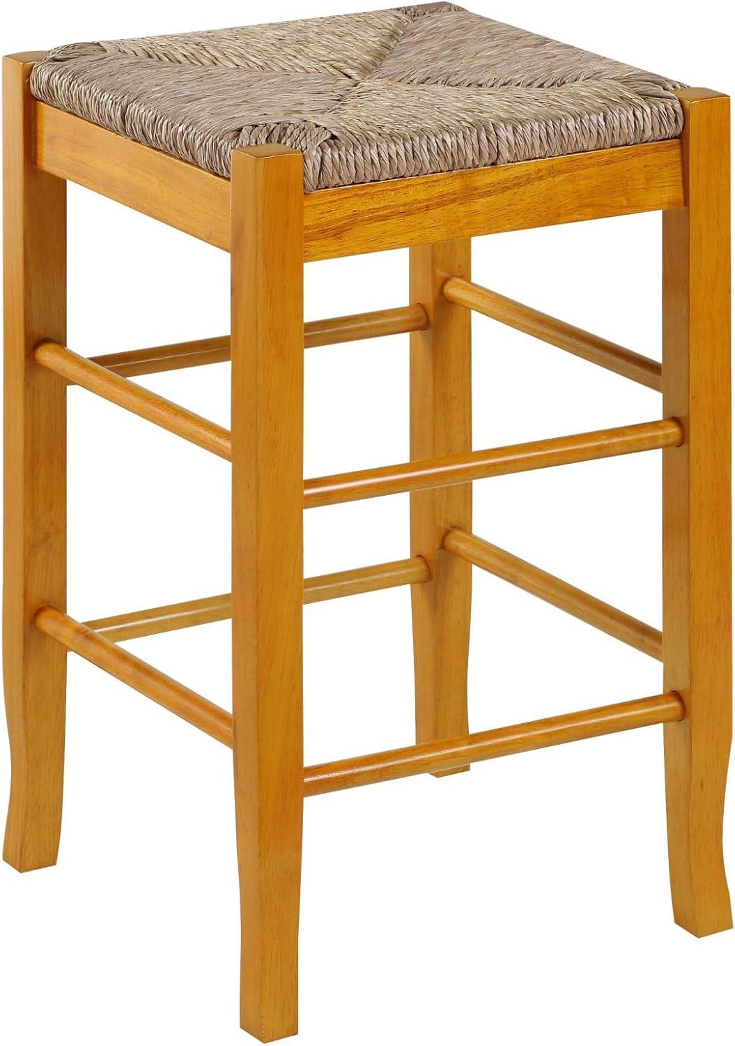 24" Rush Seat Counter Height Barstool Oak - Boraam: Hardwood Frame, Handwoven Seat, Floor Glides