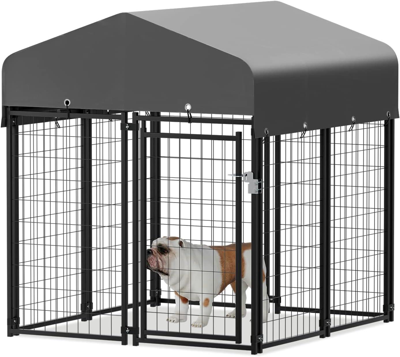 MoNiBloom 4ft x 4.25ft x 4.5ft Outdoor Dog Kennel with UV Protection Waterproof Cover, Dog Playpen Enclosure