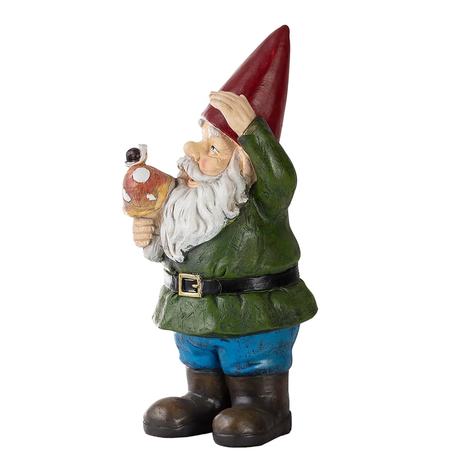 Alpine Corporation 12" Gnome Holding a Mushroom Garden Statue