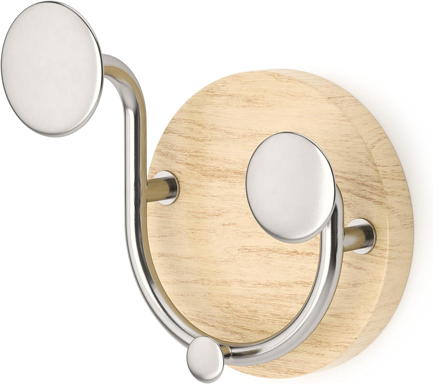 Natural Wood and Nickel Wall Mounted Valet Hook