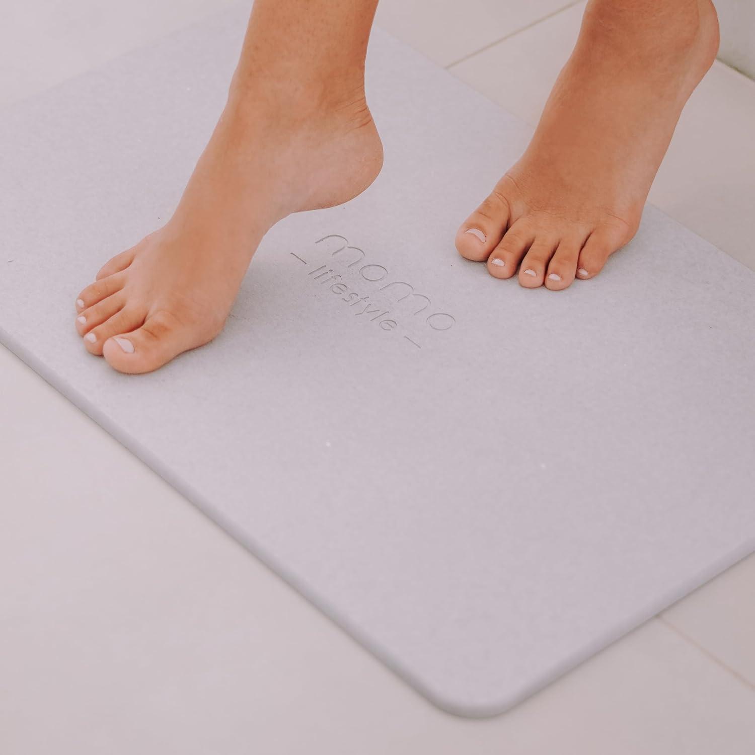 Momo Lifestyle Stone Bath Mat Drytomita 24" X 15" Linen Gray, Diatomaceous Earth, Non-Slip Super Absorbent Quick Drying Shower Mat Bathroom Accessory for Home Spa