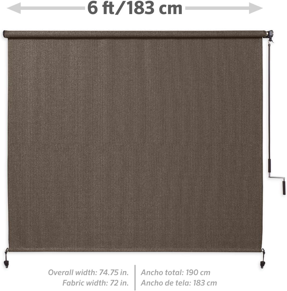 Coolaroo Exterior Roller Shade, Cordless Roller Shade with 90% UV Protection, No Valance, (6' W X 6' L), Mocha, 474768