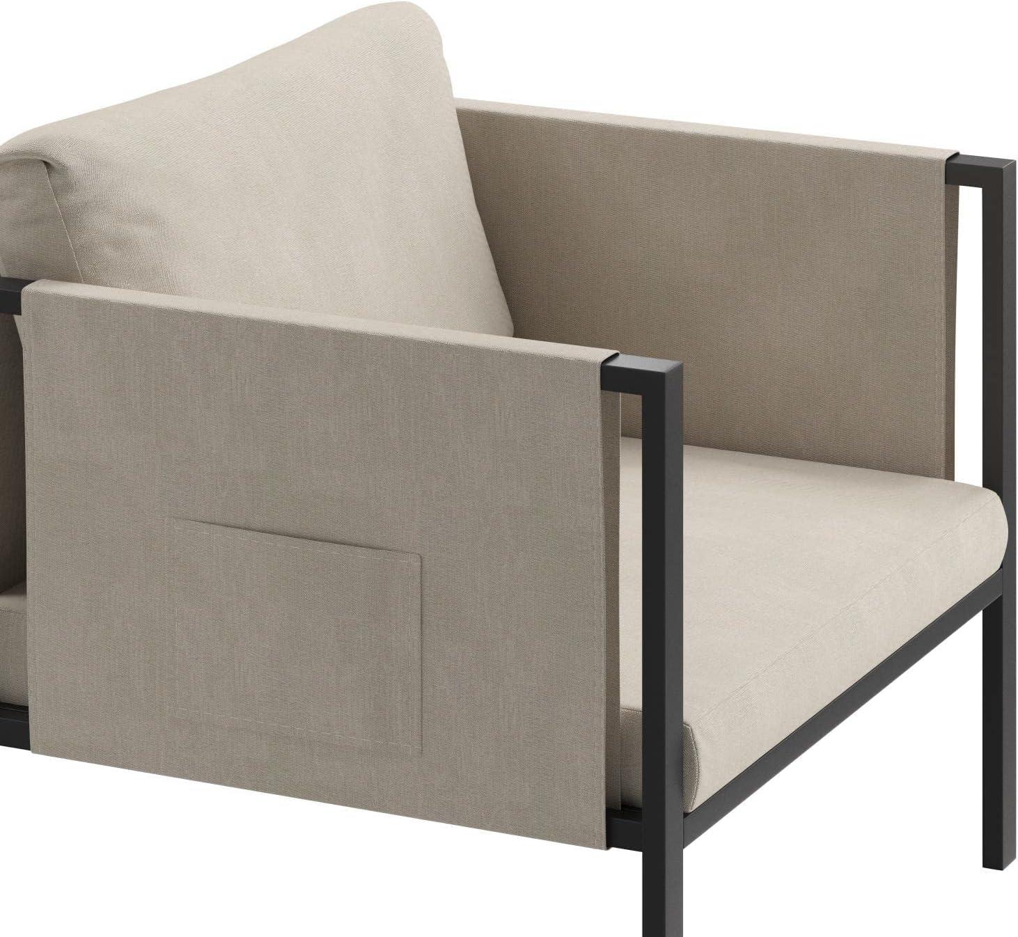 Flash Furniture Lea Indoor/Outdoor Patio Chair with Cushions - Modern Steel Framed Chair with Storage Pockets, Black with Beige Cushions