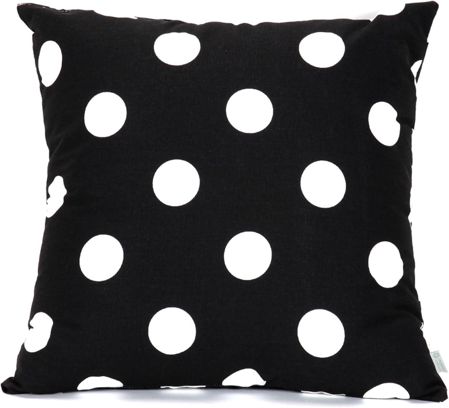 Black and White Cotton Polka Dot Square Throw Pillow