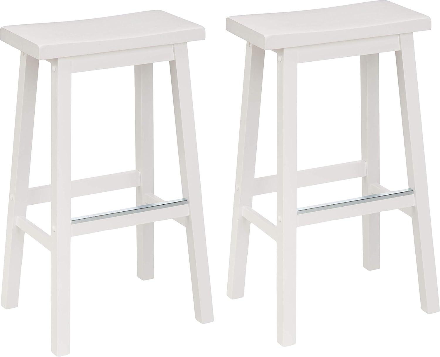 White 29" Solid Wood Saddle Seat Barstools, Set of 2