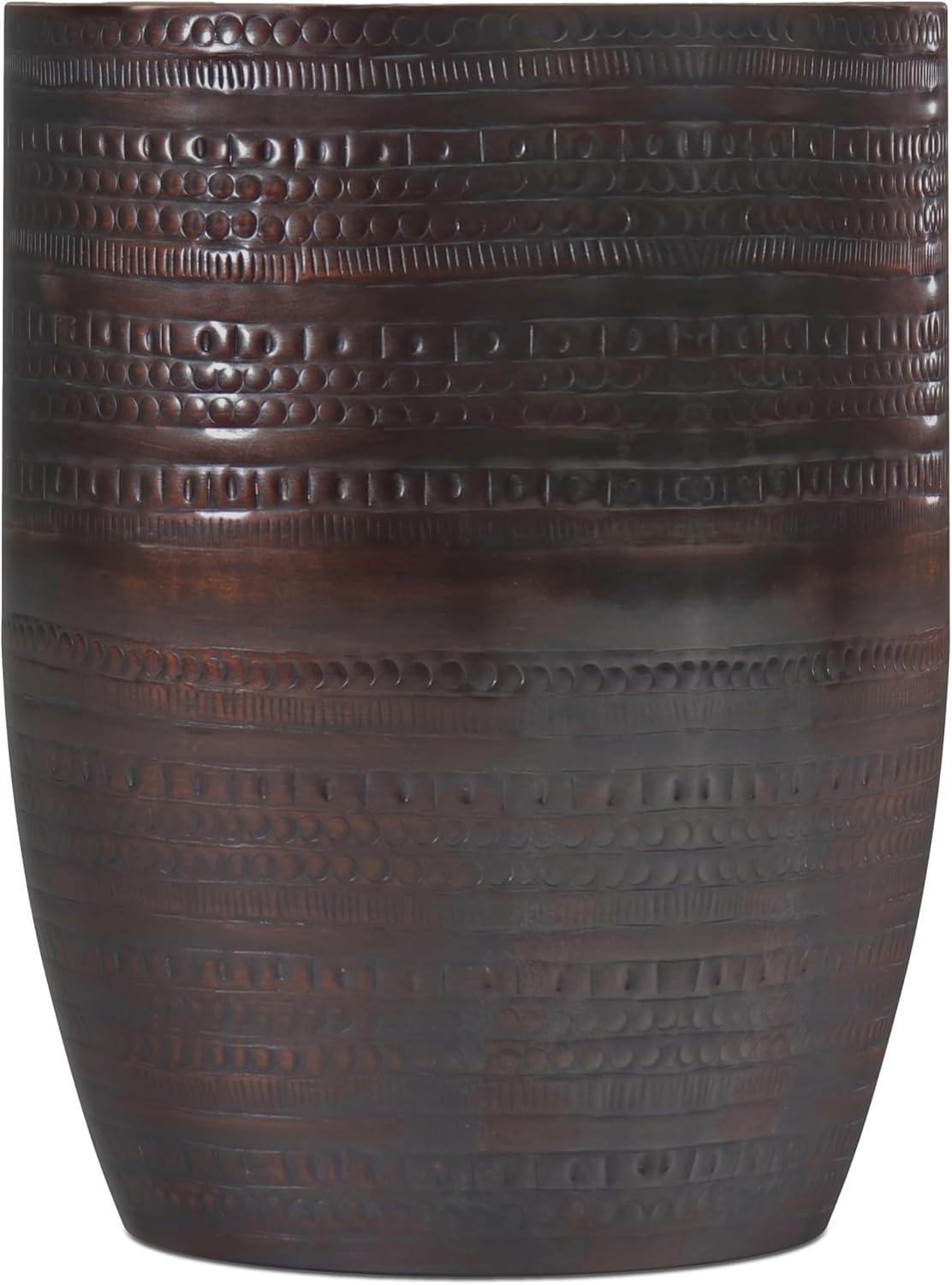 Bungalow Rose Johnsen 15"W Metal Industrial Boho Tribal Pattern Drum End Table with Textured Finish, Assembled