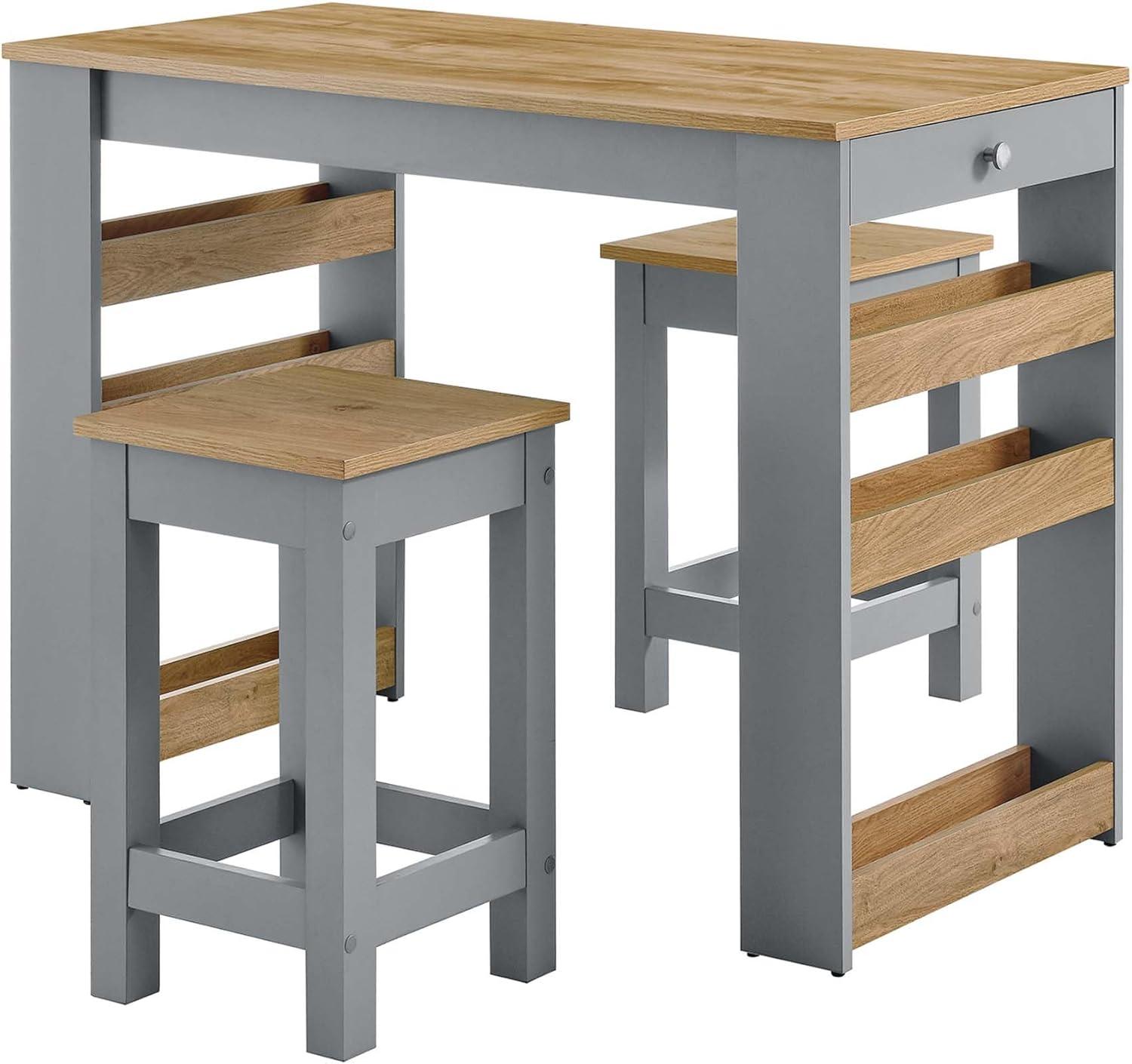 Galley 3-Piece Kitchen Island And Stool Set In Oak Gray