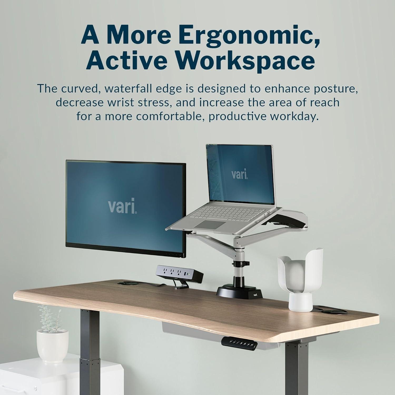 Vari 54” x 26" Ergonomic Height Adjustable Standing Desk Computer Table, Light Wood