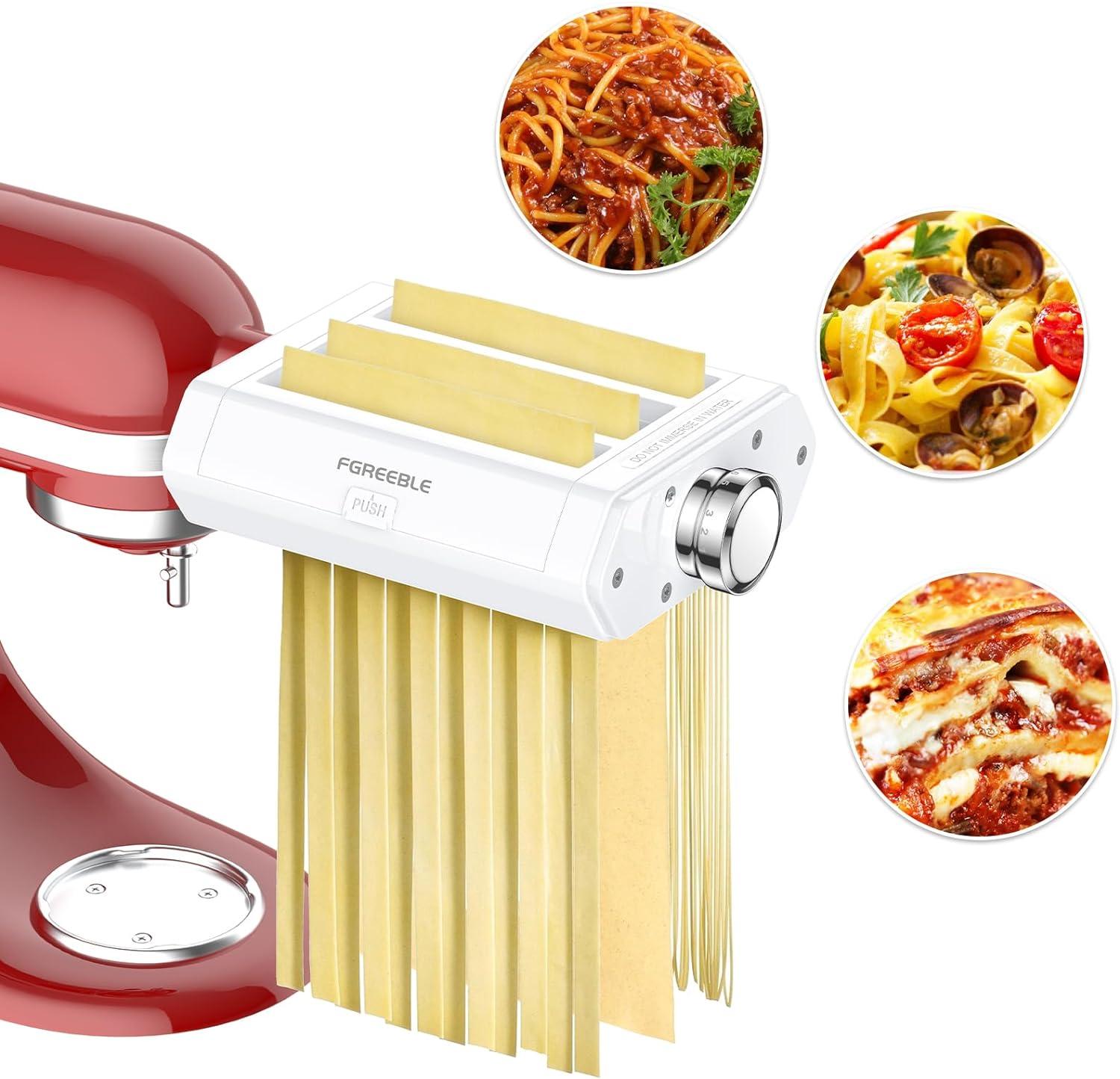 Pasta Maker Accessories Mixers 3 in 1 Set for KitchenAid Stand Mixer Attachments Include Pasta Roller, Spaghetti,Fettuccine Cutter, 8 Adjustable Thickness Settings，Pasta Maker Attachment