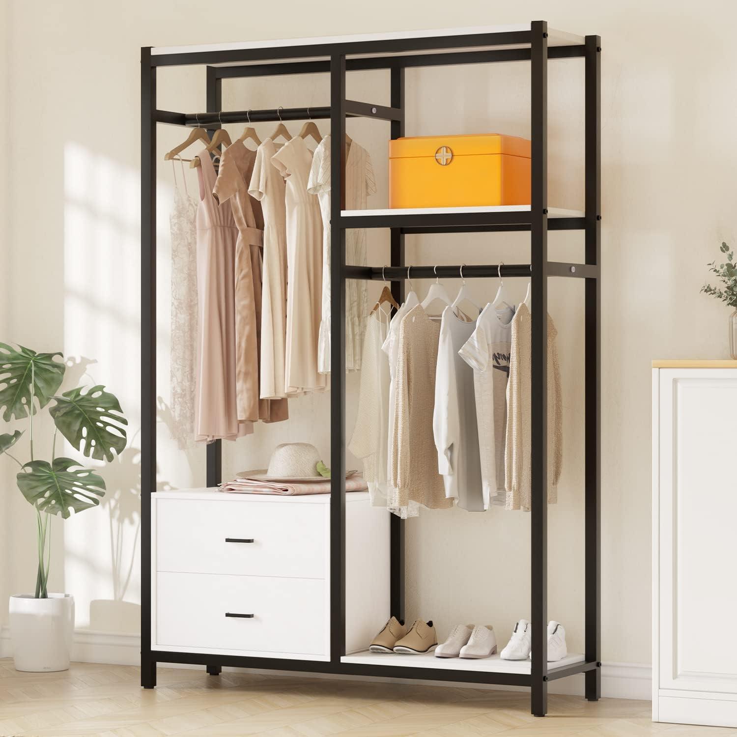 White and Black Freestanding Closet Organizer with Drawers and Shelves