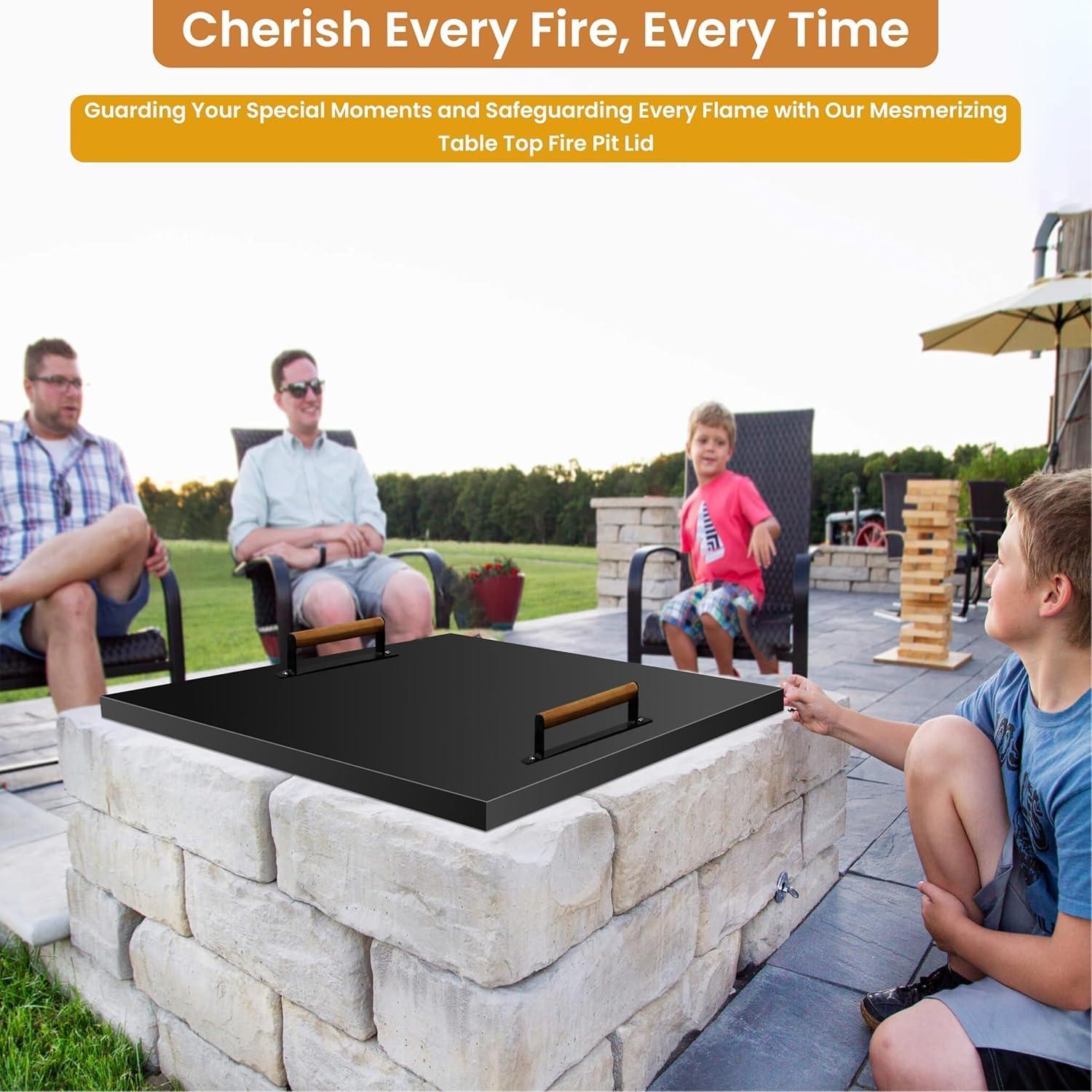 FEBTECH Fire Pit Snuffer Lid - Fire Pit Lid Square 34X34 Fire Pit Cover Square, Rust Resistant Firepit Lid,Carbon Steel Fire Pit Table Lid Square, Compatible For Firepit & Firepit Table Inside Dia Up To 32".
