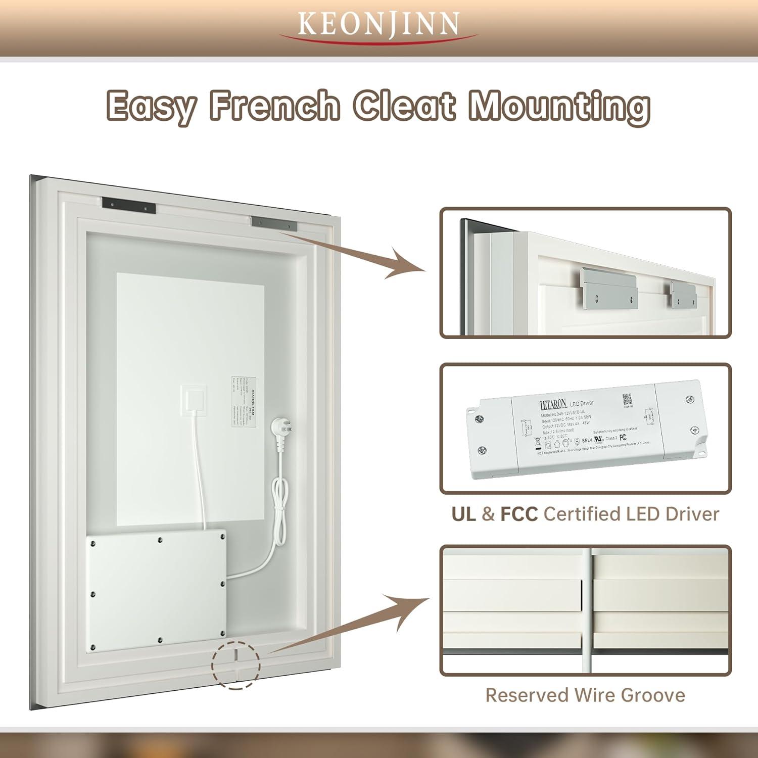 48 in. W x 24 in. H Rectangular Frameless LED Light Anti-Fog Wall Bathroom Vanity Mirror with Frontlit and Backlit