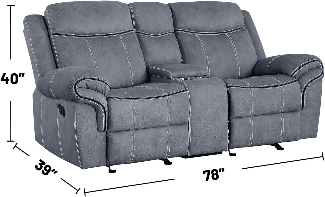 Modern 2-Tone Gray Velvet Tufted Loveseat with Storage & Cup Holder