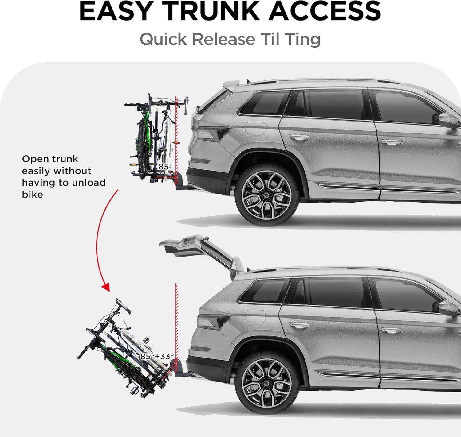 Black Steel Hitch Mounted 2-Bike Rack with Folding Swing Away Design