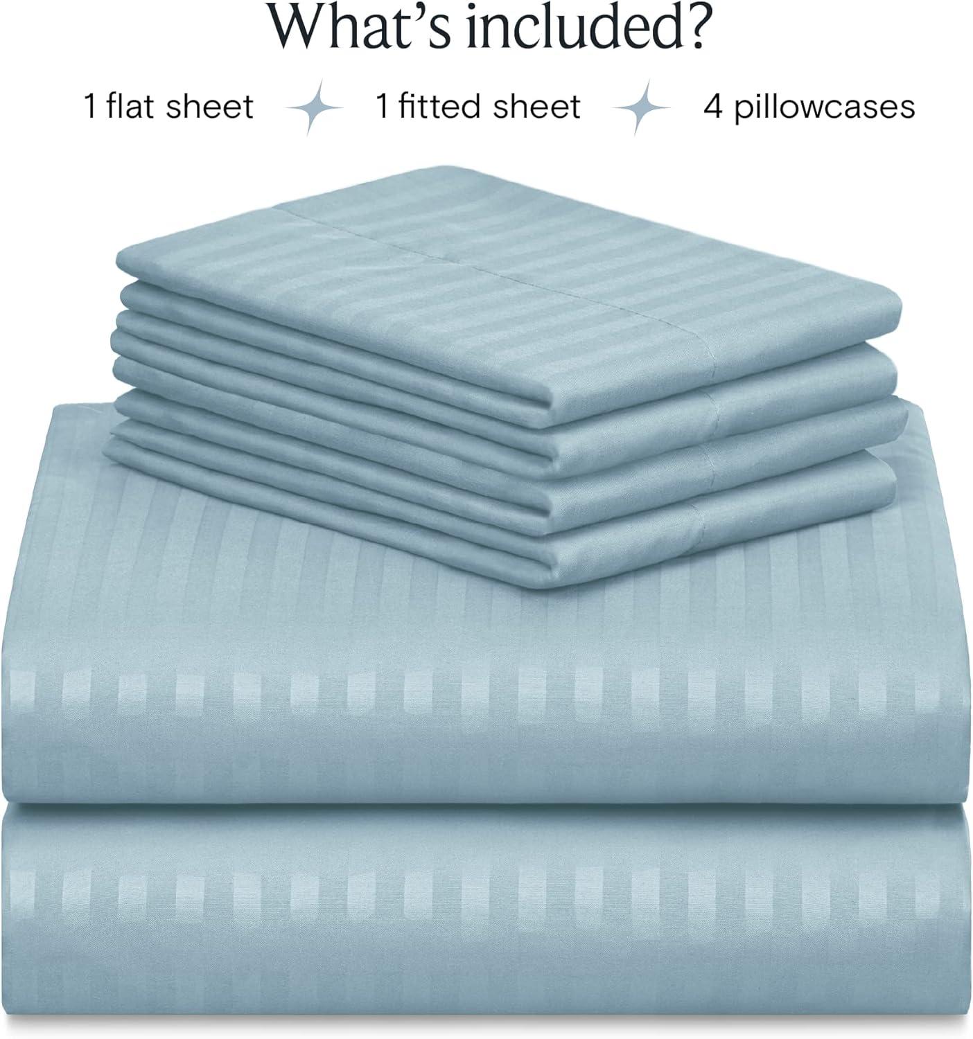 Light Blue Striped Full Size Bamboo Blend Sheet Set