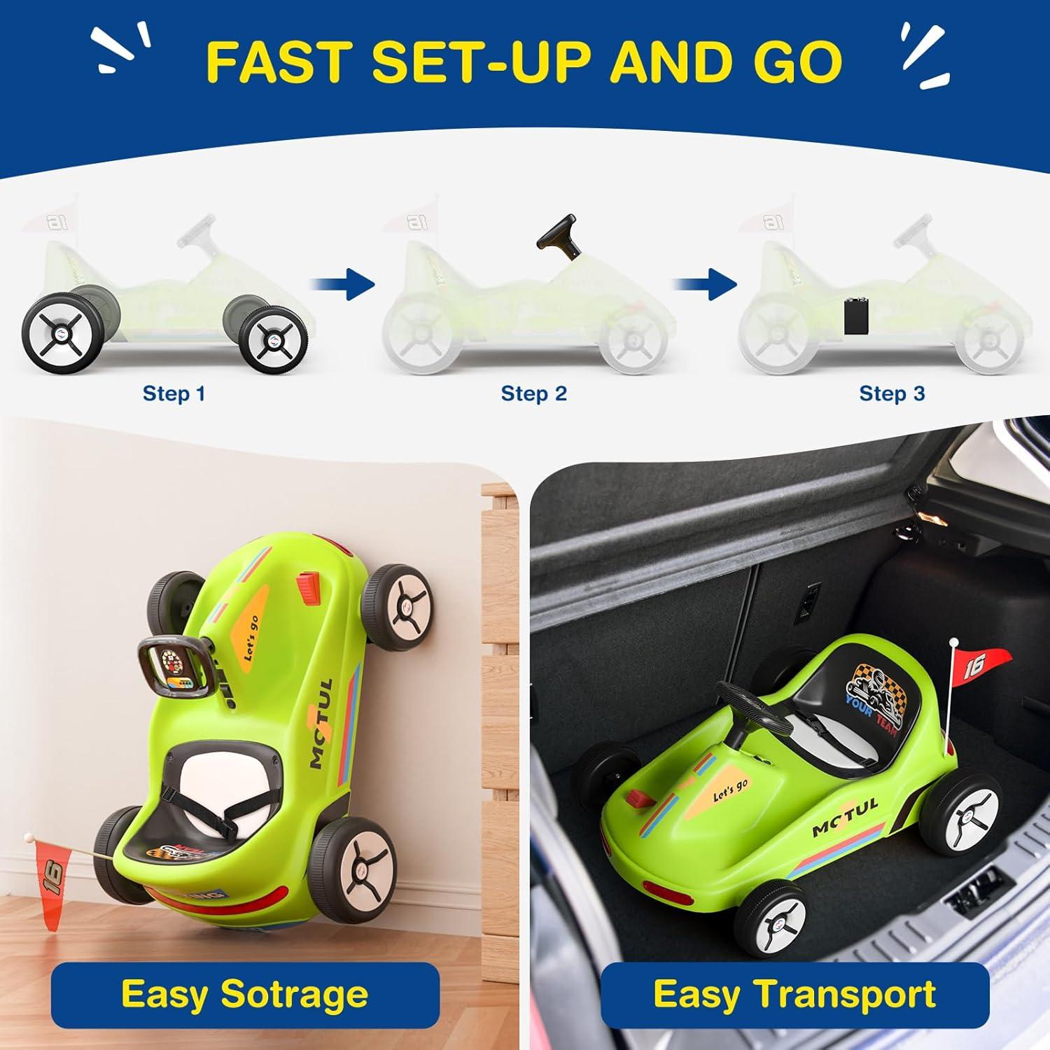 Tobbi 12v Kids Go Kart, Outdoor Battery Powered Ride On Car For Boys And Girls Aged 3-8, Childrens Electronic Toy Go Kart With 2 Speed Modes, Remote Control,bluetooth