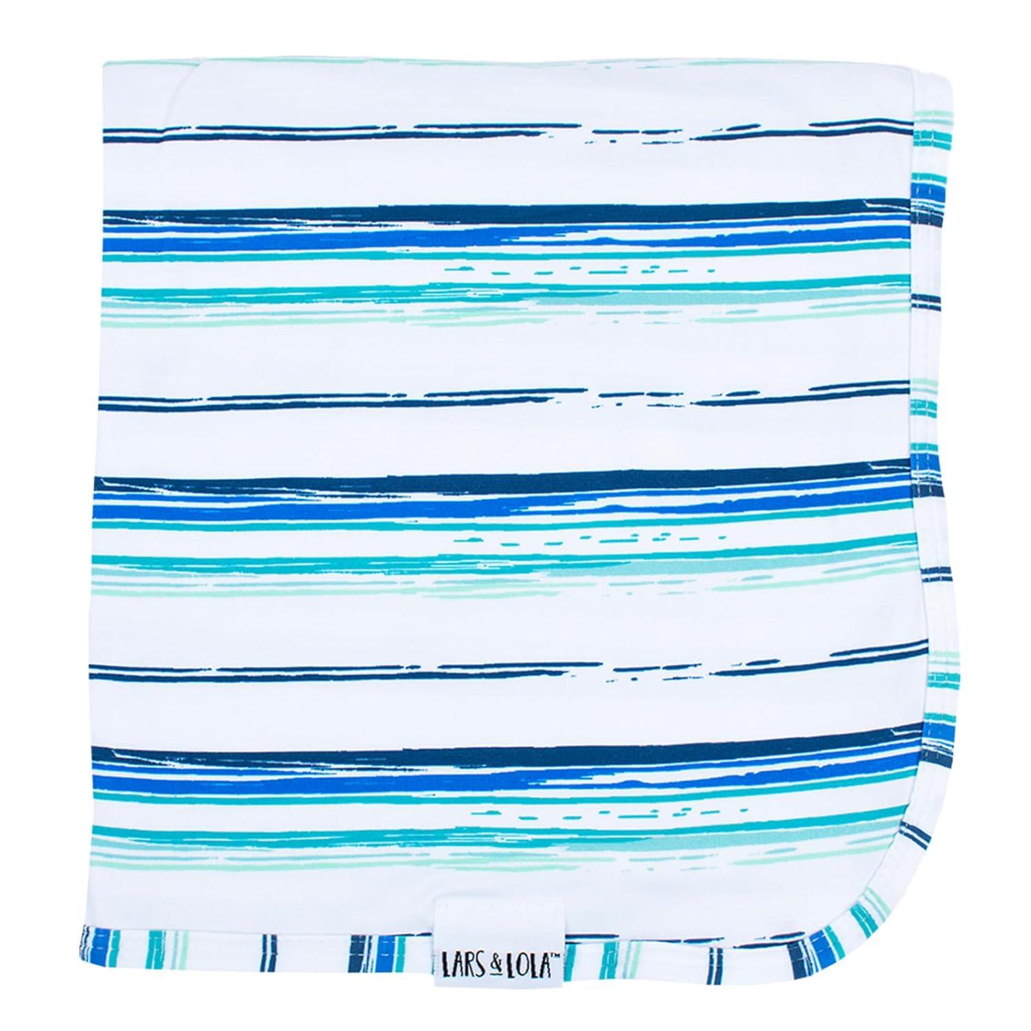 Lars & Lola Swaddle Blanket, Baby Girl or Baby Boy Swaddle, 31.5 x 31.5 inch soft Newborn Swaddle Set for Newborn Girls and Boys, Ocean Stripe