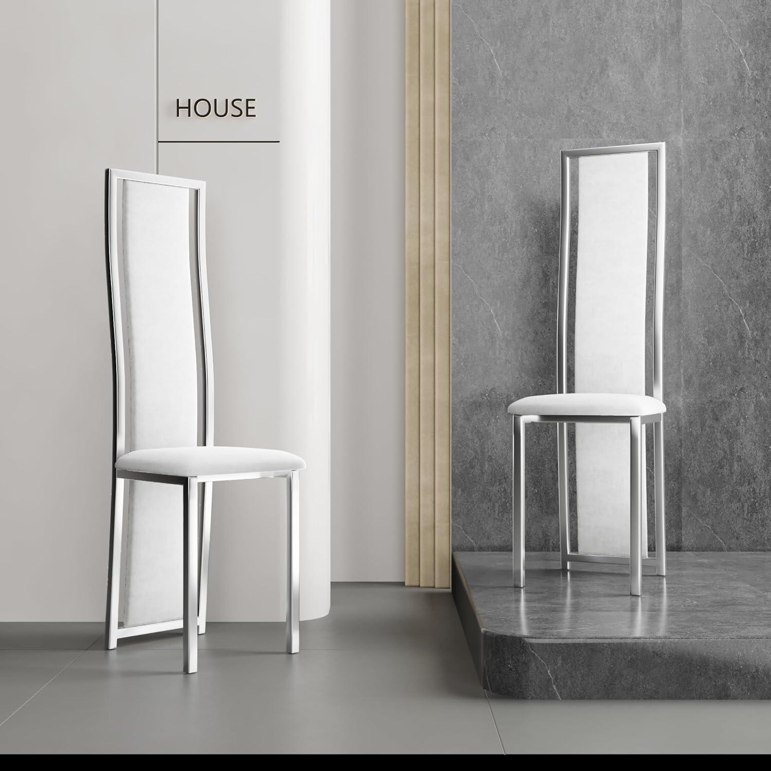 MIFI White Velvet Dining Chairs Set of 2, High-back , Kitchen & Dining Room Chairs , Sillas De Comedor ,Fabric Upholstered, Silver Chrome Metal Legs (White, 2 Pcs)