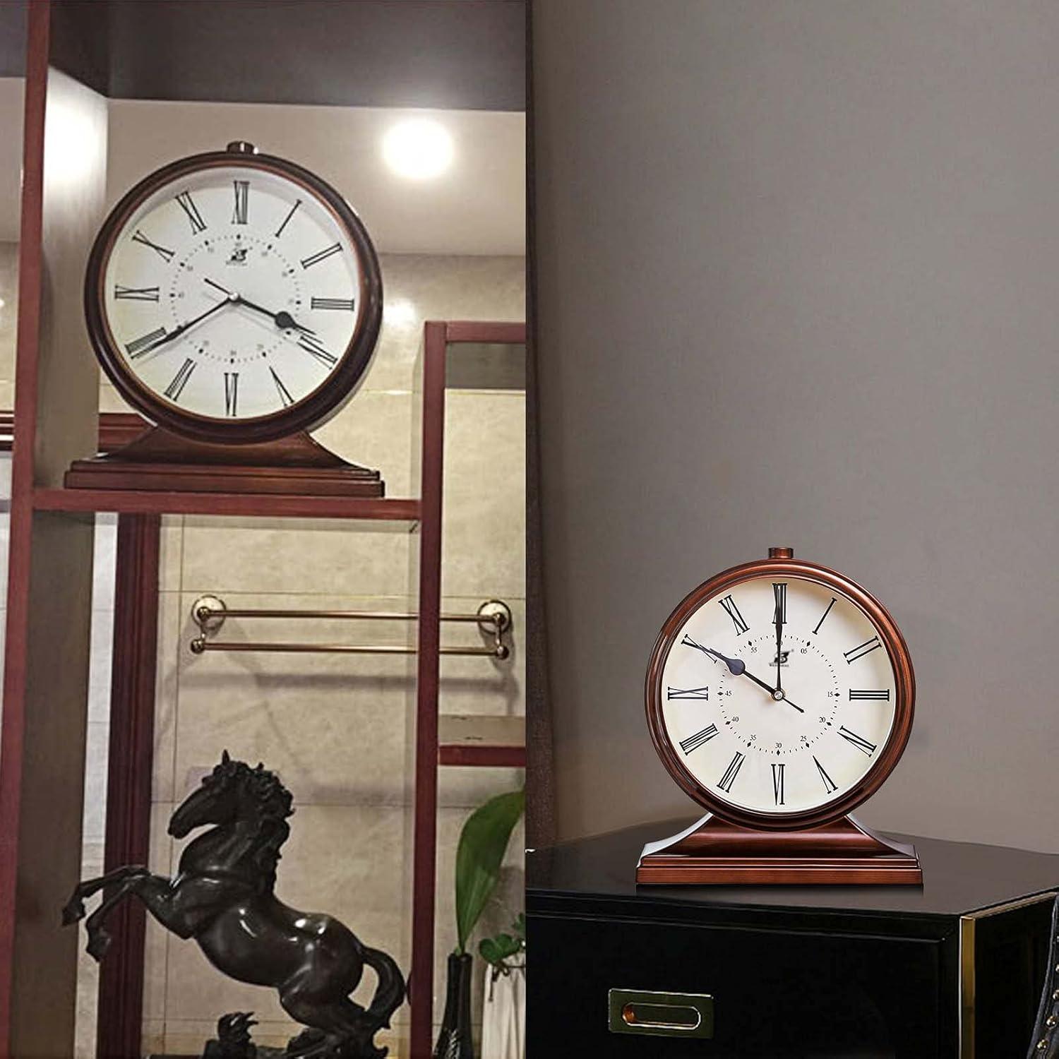 Brown Plastic and Glass Analog Mantle Clock with Large Display