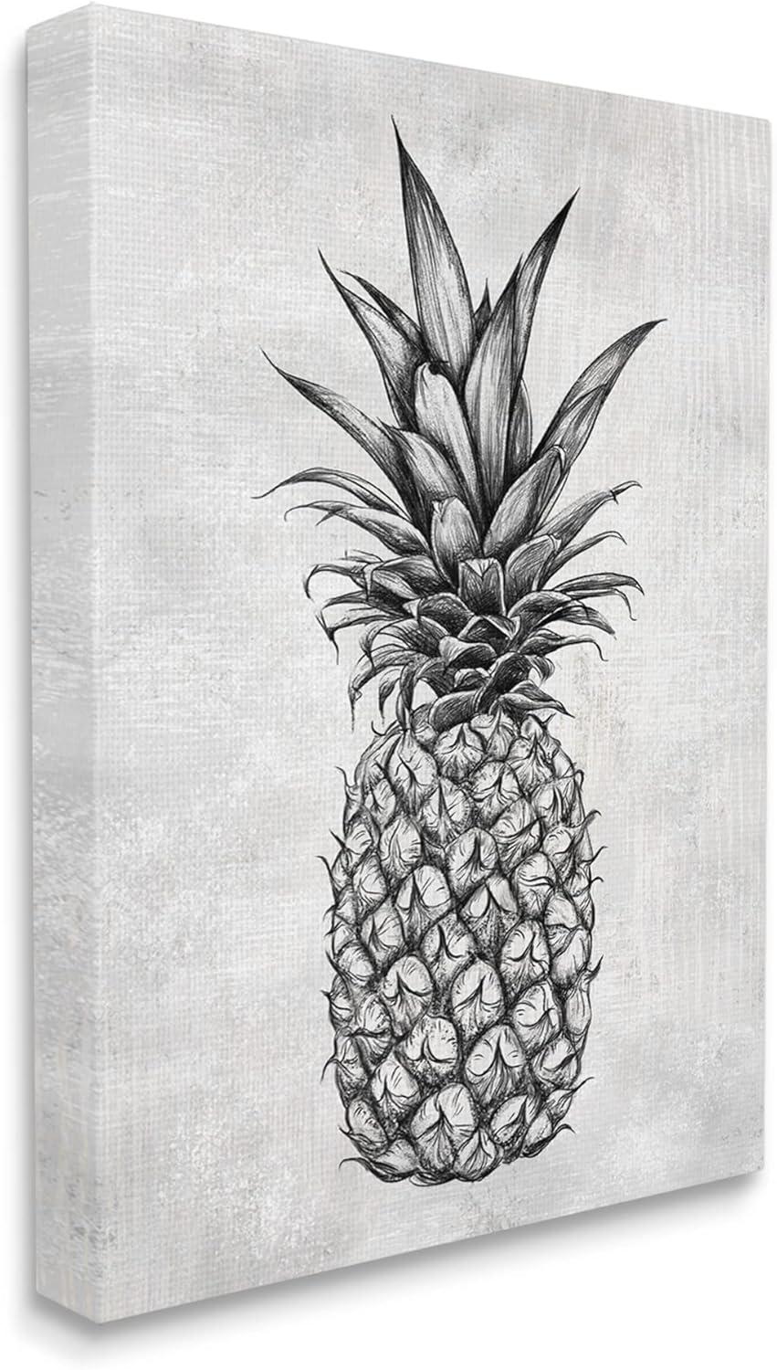 Stupell Industries Bold Pineapple Line Drawing Rustic Pattern Black White, 16 x 20,Design by Ziwei Li