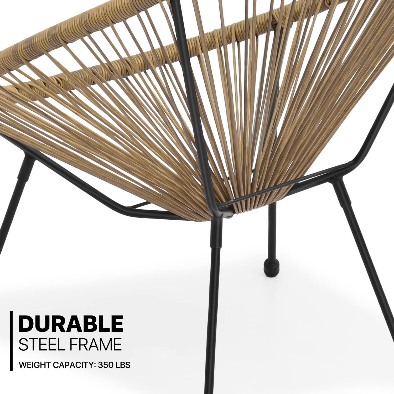 MoNiBloom 3 Pieces Outdoor Patio Furniture Rattan Wicker Table and Chairs Set, Conversation Bistro Set with Tempered Glass Tabletop for Porch Balcony Backyard Pool, Natural