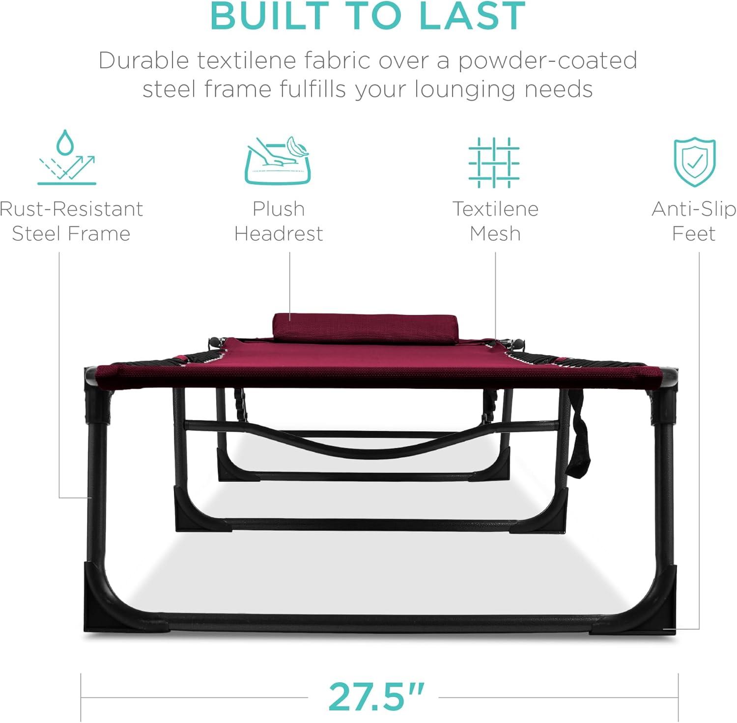 Best Choice Products Patio Chaise Lounge Chair, Outdoor Portable Adjustable Pool Recliner w/ Pillow - Wine Red