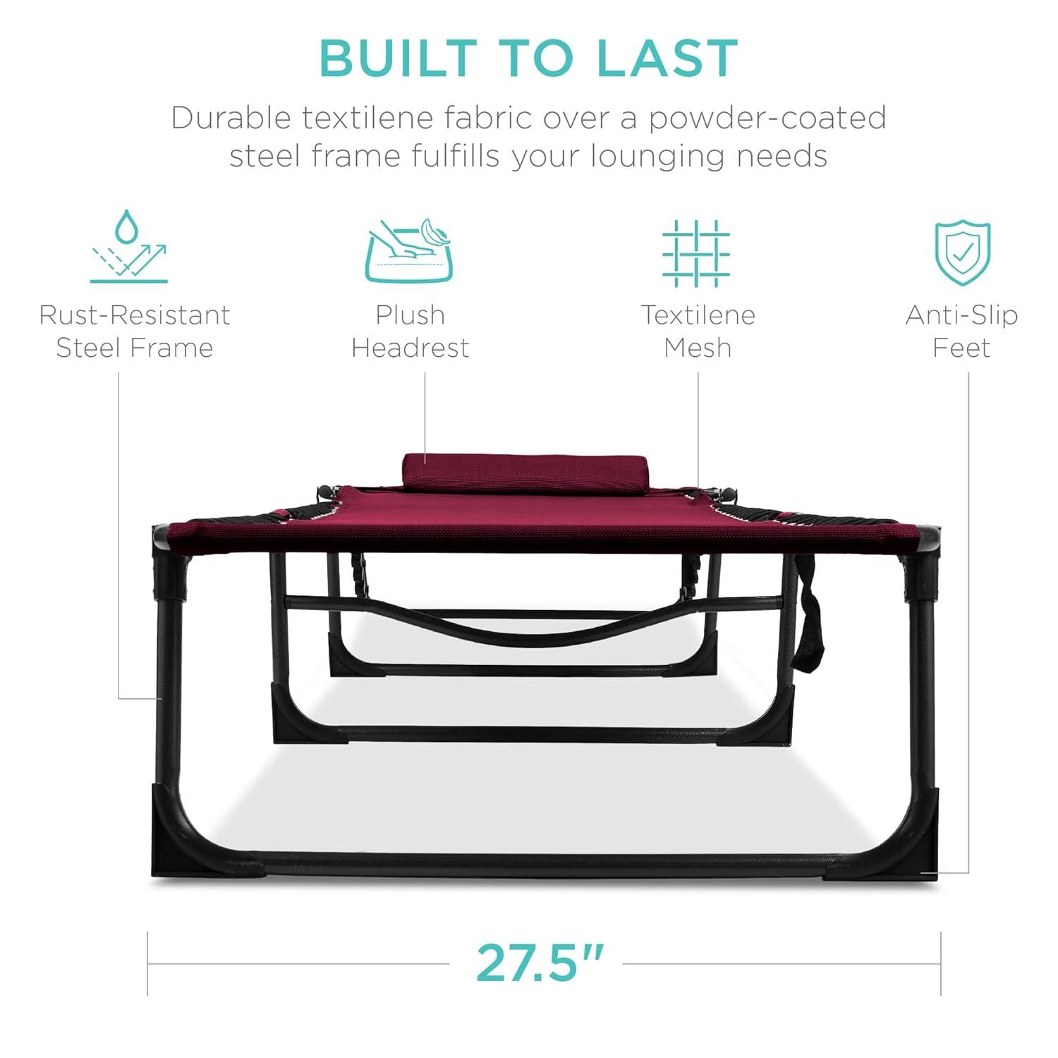 Best Choice Products Patio Chaise Lounge Chair, Outdoor Portable Adjustable Pool Recliner w/ Pillow - Wine Red