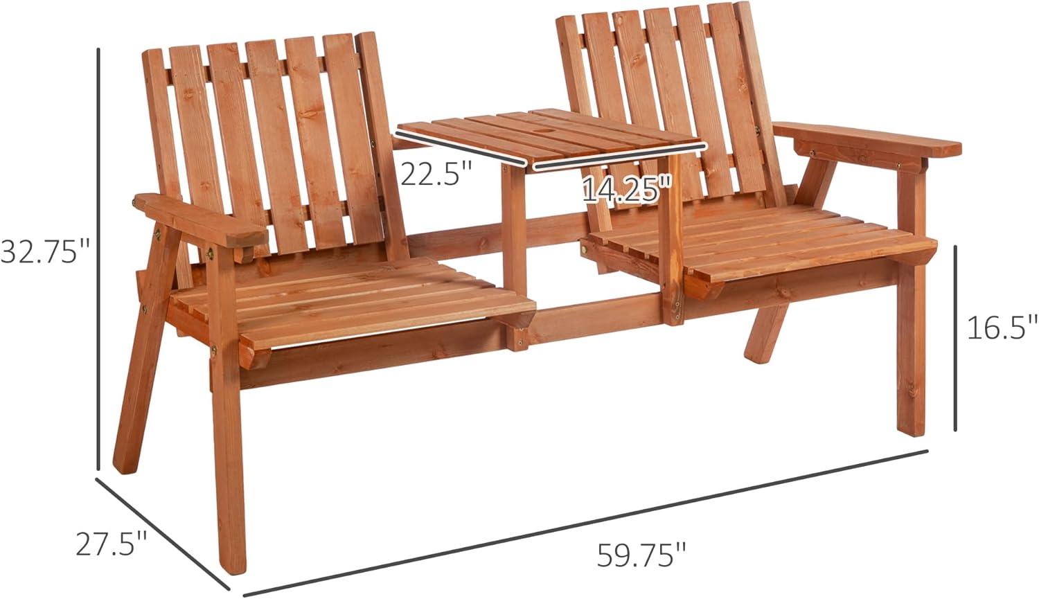 Orange Fir Wood Outdoor Tete-a-Tete Bench with Table