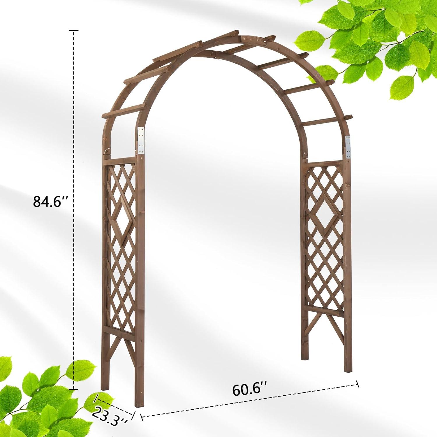 7ft Dark Brown Wooden Garden Arbor with Arch Design