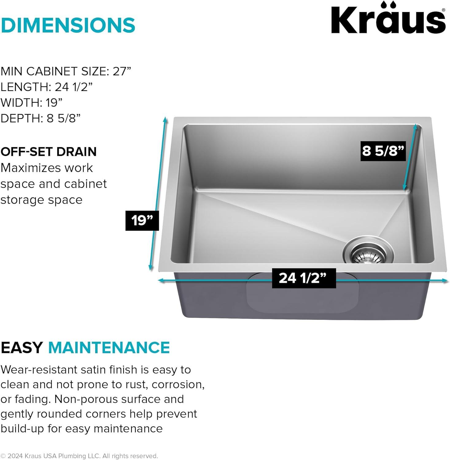 Fairlane 25-Inch Satin Stainless Steel Undermount Kitchen Sink