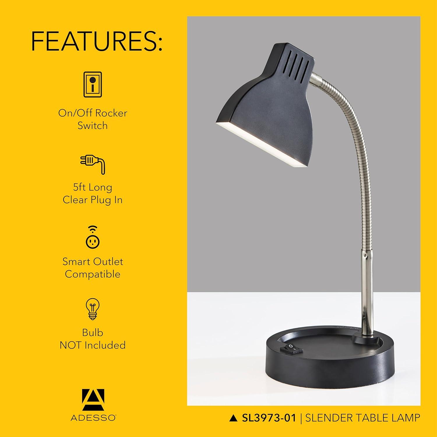 Adesso Slender Desk Lamp: Energy-Efficient 4W LED, Adjustable Gooseneck, ETL Listed, Modern Style