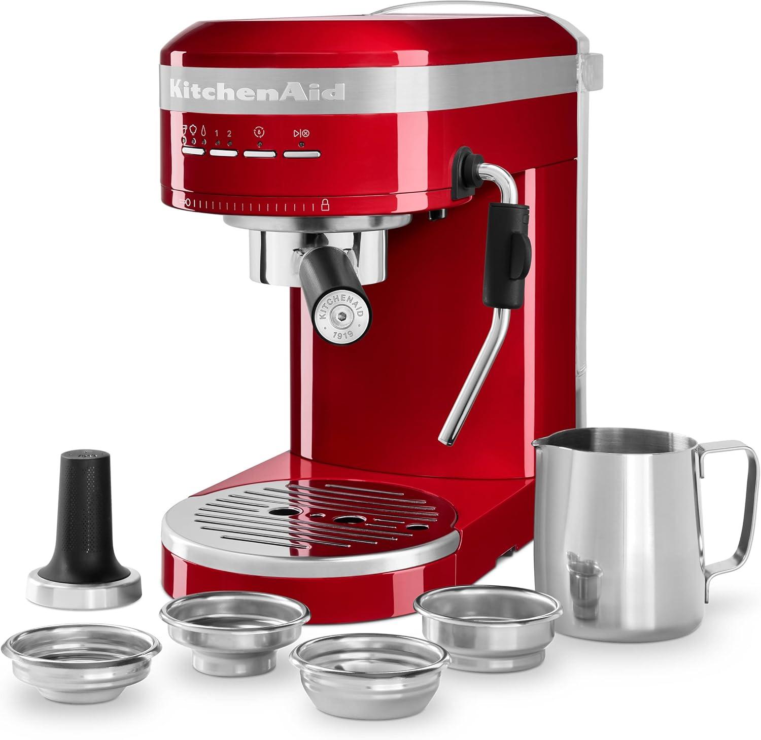 KitchenAid Semi-Automatic Espresso Machine - Empire Red: 15 Bars Pressure, 47oz Capacity, Dishwasher-Safe Parts