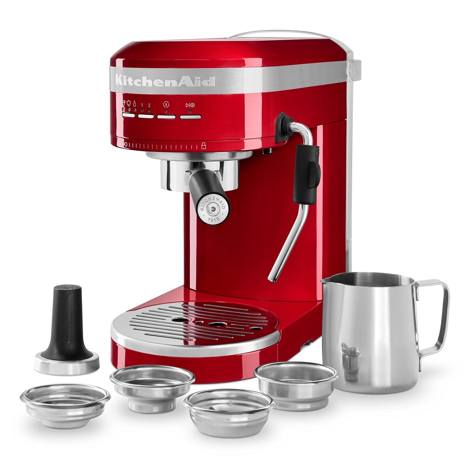 KitchenAid Semi-Automatic Espresso Machine - Empire Red: 15 Bars Pressure, 47oz Capacity, Dishwasher-Safe Parts